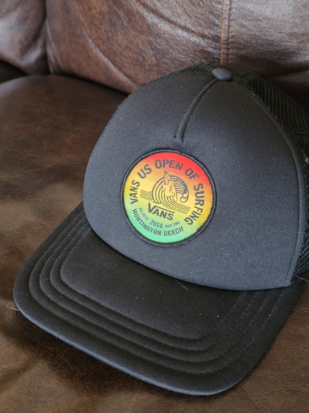 Vans US Open of Surfing Black Trucker Hat with Rainbow Patch